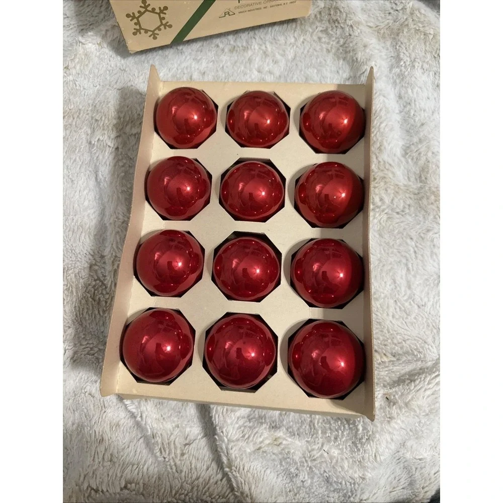 VTG Rauch‎ Industries Pyramid branded Red Glass Ball Ornaments - Box of 12